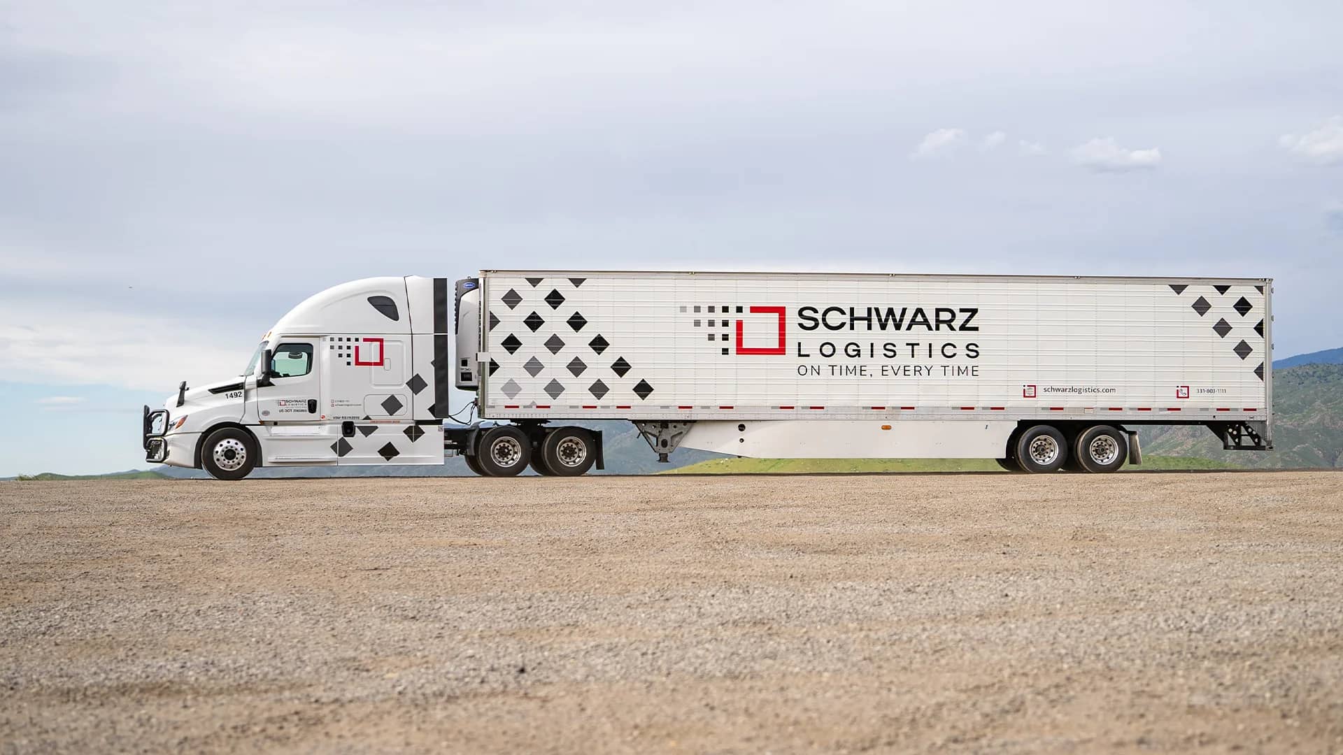 A Schwarz Logistics truck with refrigerated trailer.